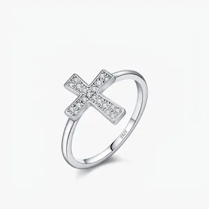 925 Sterling Silver Moissanite Cross Ring For Women Minimalist Faith Jewelry With Certificate High Polish Fashion Ring Gift