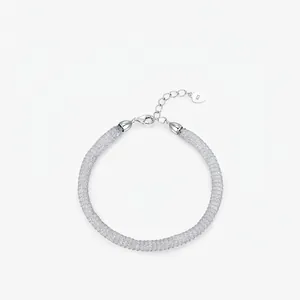 YANLOK S925 Sterling Silver Mesh Woven Bracelet For Women Elegant Twinkle Round Cylindrical Chain Heart Charm Adjustable Jewelry