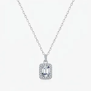 Emerald Cut Moissanite Pendant Necklace 925 Sterling Silver For Women D Color VVS1 With GRA Certificate French Retro Jewelry