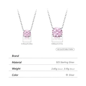 S925 sterling silver necklace featuring pink rose cut cubic zirconia pendant in two sizes