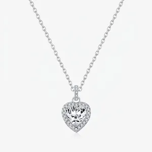Collier Pendentif Cœur en Argent Sterling 925 Vintage Luxueux Collier Chaîne de Clavicule en Moissanite pour Femme Bijoux en Pierre Précieuse Taille Cœur