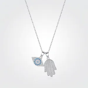 925 Sterlingsilber Böser Blick Hand Der Fatima Anhänger Halskette Exquisite Zirkonia Schlüsselbeinkette Damen Schmuck