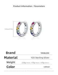 Detail of S925 sterling silver rainbow hoop earrings showing 14mm diameter size and weights