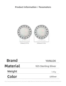 Detailed specs of 925 sterling silver opal stud earrings with 8mm halo setting