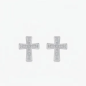 D Color Moissanite 925 Sterling Silver Cross Stud Earrings For Women Pave Moissanite Religious Jewelry With GRA Certificate