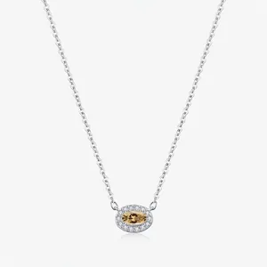 925 Sterling Silver Moissanite Necklace D Color VVS1 Oval Champagne Pendant For Women Elegant Clavicle Chain Jewelry Gift