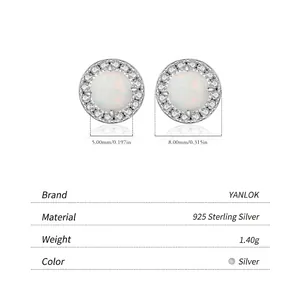 Minimalist S925 sterling silver opal stud earrings with zircon halo and 8mm diameter