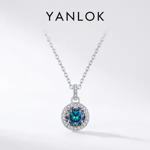 Collier en Argent Sterling 925 Moissanite Pendentif Halo Rond pour Femmes Bijoux Elégants Avec Certificat GRA