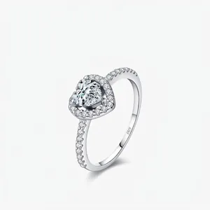 925 Sterling Silver Heart Moissanite Ring For Women Luxurious Elegant Halo Zirconia Promise Ring Wedding Jewelry With Certificate