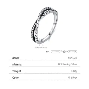 S925 sterling silver twisted cross ring with micro-pave white cubic zirconia stones
