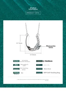 Detailoverzicht hoefijzer moissanite hanger met afmetingen en S925 zilveren specs