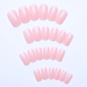 Detailed view of 24 pieces translucent pink medium-square press-on nails with jelly texture
