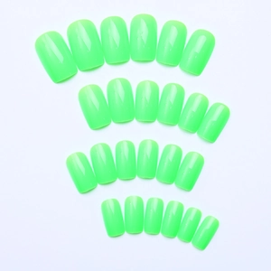 Detailed top view of 24 pieces of glossy fluorescent green square long press-on nails