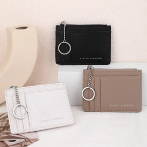 Crossgrain leather card holder with zipper pocket and keychain in multiple colors