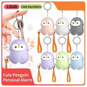 Personal Security Alarm Keychain Plastic Cartoon Owl Penguin Siren With LED Light For Women Kids Outdoor Self Defense