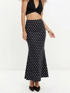 Jupe Midi Sirène Élégante pour Femmes Taille Haute à Pois Vintage Coupe Slim Bas en Polyester Vêtements Décontractés Quotidiens
