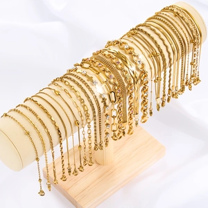 Women's 18K gold plated stainless steel bracelet set with various link chain styles