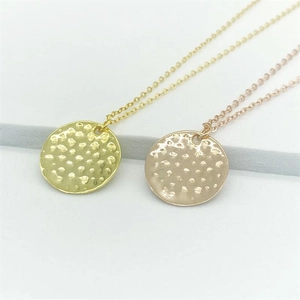 Hammered Round Pendant Necklace 925 Sterling Silver Minimalist Clavicle Chain Plated Gold Elegant Jewelry For Women