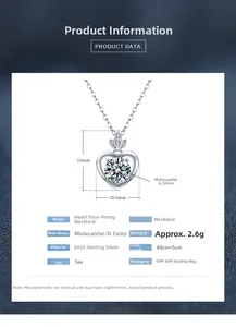 Spécifications détaillées du collier cœur en moissanite et argent sterling S925