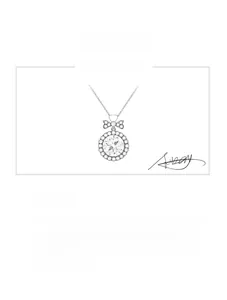 Detailed design sketch of a Moissanite perfume bottle necklace with a bow knot motif