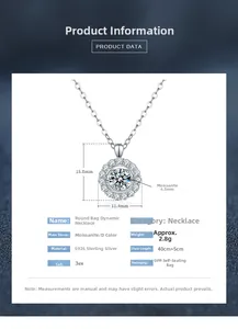Spécifications du collier en argent S925 avec pendentif moissanite D de 6,5 mm