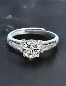 Macro shot of S925 sterling silver ring with 3EX cut moissanite and 58 facets fire