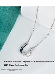 Macro-opname van de S925 zilveren hoefijzer halsketting met moissanite steen