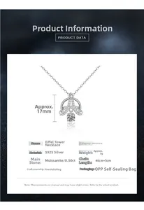 Détail du collier tour Eiffel en argent S925 avec pendentif en moissanite 0,5ct