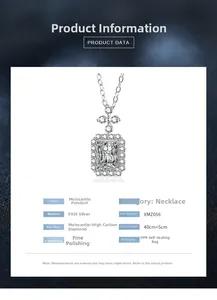 Dettaglio del ciondolo in moissanite taglio Radiant in argento sterling S925 con halo