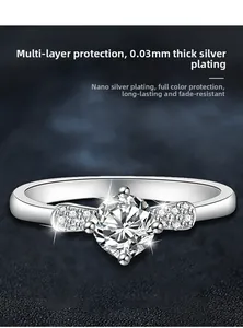 Détail de la bague en argent S925 avec placage nano 0,03mm et pierre de moissanite brillante