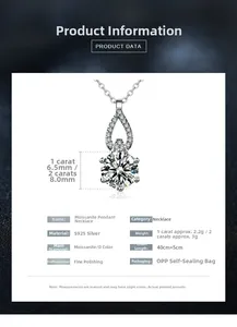 Detailed product data of S925 sterling silver moissanite pendant necklace specs