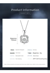 Detail of S925 silver dancing heart necklace with 0.5ct moissanite and product specs