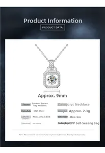 Macro detail of S925 sterling silver square pendant featuring a 0.5ct moissanite stone