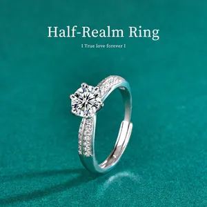 Luxus 925 Sterlingsilber 1 Karat Moissanit Ring Für Damen Verstellbar Krone Eingelegter Runder Diamantring Hochzeit Schmuck Geschenk Mit GRA-Zertifikat