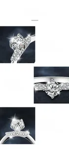 Vue macro d'une bague moissanite avec sertissage à quatre griffes et argent S925 poli