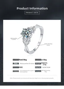 Specifiche dettagliate dell'anello in argento S925 con moissanite da 1 carato colore D