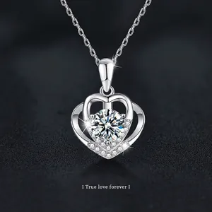 925 Sterling Silver Moissanite Heart Necklace For Women D Color VVS1 Double Heart Pendant Light Luxury Fashion Jewelry Accessory