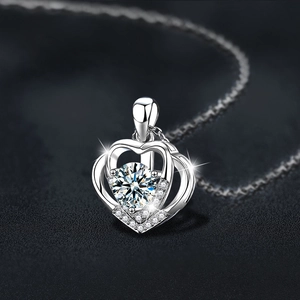 Moissanite heart pendant necklace in S925 sterling silver with sparkling accent stones