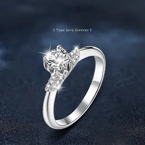 Bague de Luxe en Argent Sterling S925 Moissanite 0.5 Carat pour Femme Bague Solitaire Ronde 3EX avec Certificat GRA