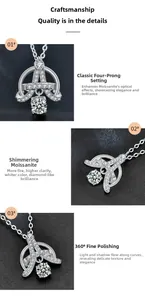 Détail macro du pendentif Moissanite montrant le serti quatre griffes et l'argent poli 360°