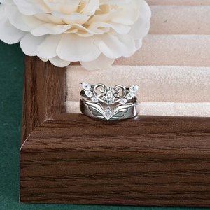 Set di anelli ali d'angelo in argento S925 con moissanite e zirconi per coppie