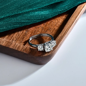 Classic three-stone S925 sterling silver moissanite ring with adjustable band design