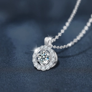Collier avec pendentif moissanite en argent sterling S925 et chaîne fine
