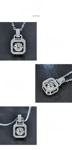 Macro detail of S925 silver moissanite pendant with four-claw setting and polished finish
