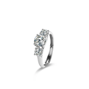 S925 sterling silver three-stone moissanite ring with adjustable open band design
