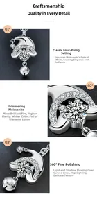 Détail du pendentif en moissanite avec cloche en argent, serti à quatre griffes et poli à 360°