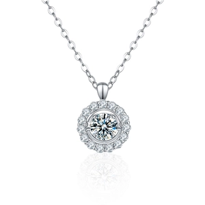 Collier avec pendentif auréole en moissanite en argent sterling S925 et chaîne en O polie