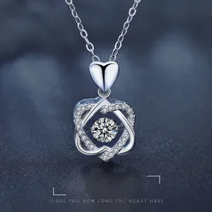 S925 Sterling Silver Moissanite Heart Dancing Pendant Necklace For Women Elegant Shiny Geometric Fashion Jewelry Gift