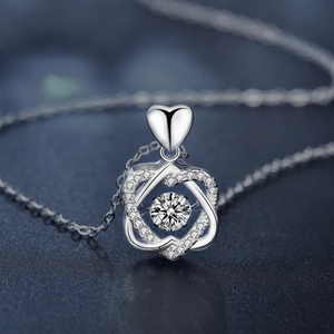 Elegant S925 sterling silver heart-shaped necklace with floating moissanite diamond pendant