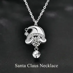 Collier Pendentif Bonnet De Noël En Argent Sterling 925 Et Moissanite Cloche Bijoux De Noël Plaqués Rhodium Pour Femme